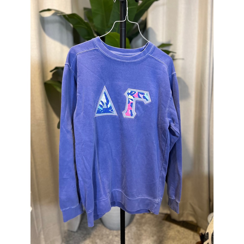 Comfort Colors Delta Gamma Sorority Sweatshirt Periwinkle Floral Letters Small